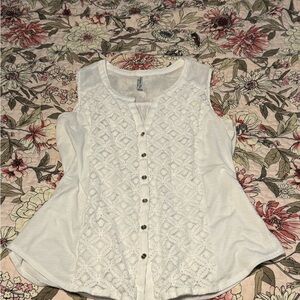 PerSeption Concept White Crochet Button-Front Tank